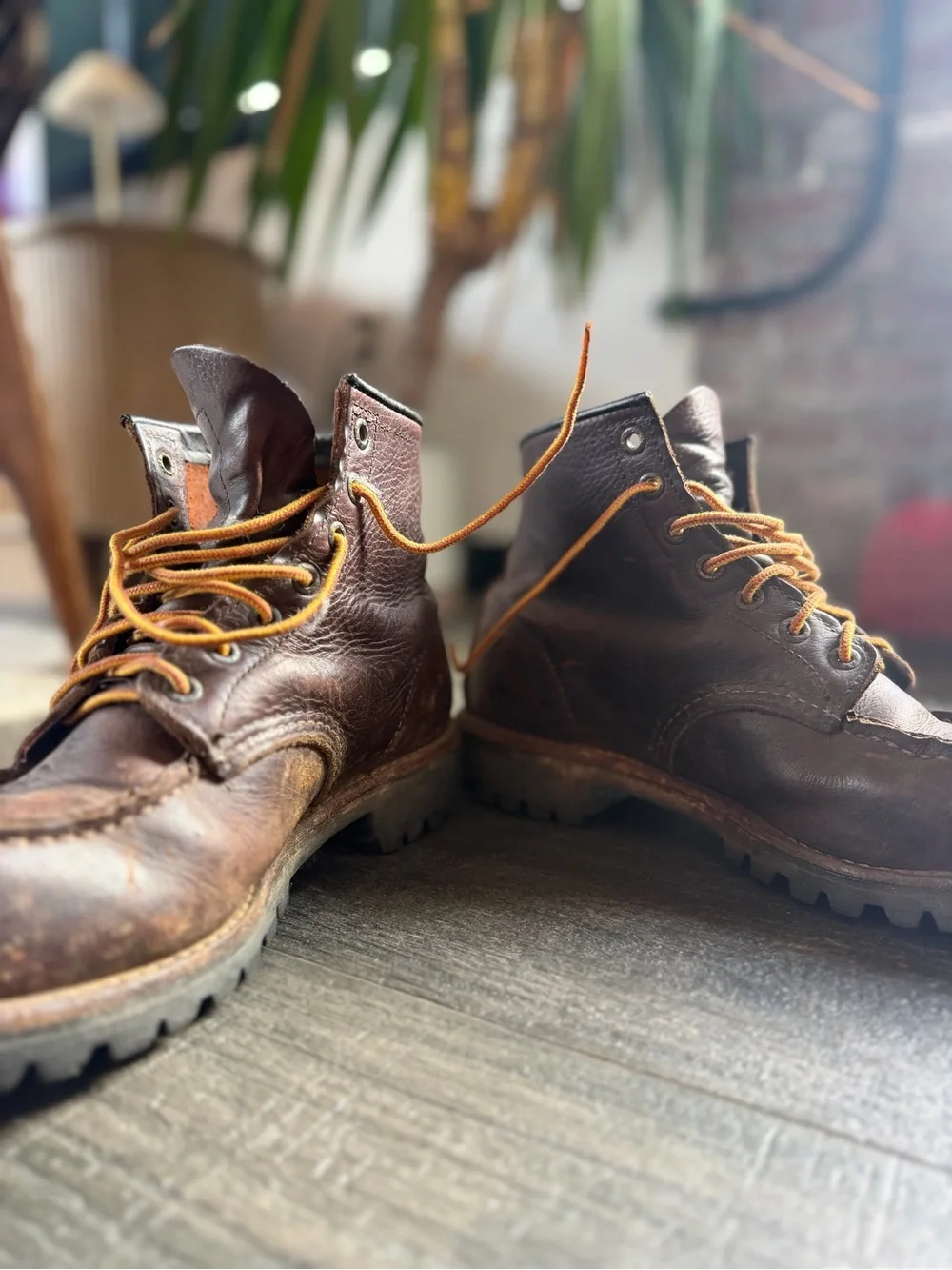 Red Wing Classic Brown Leather Men’s Work Boots with Yellow Laces